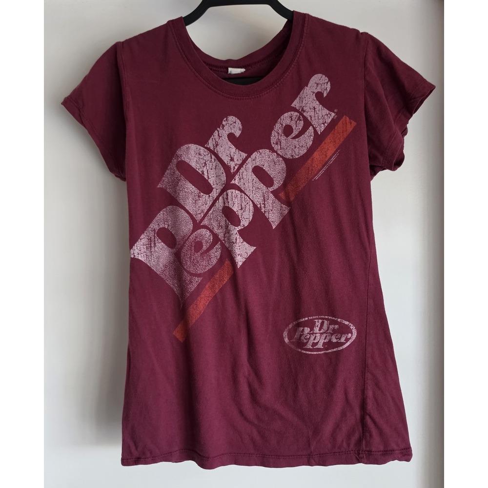 Dr Pepper T-Shirt Women Maroon Graphic Short Sleeve Casual Retro Tee Top